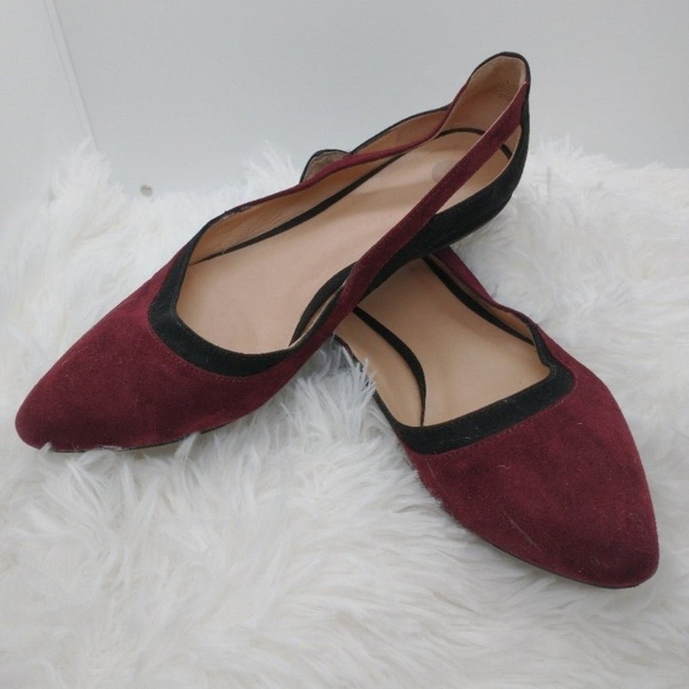 Dress Barn Stephanie Burgundy Black Velvet Suede Flats Shoes 7.5 Medium